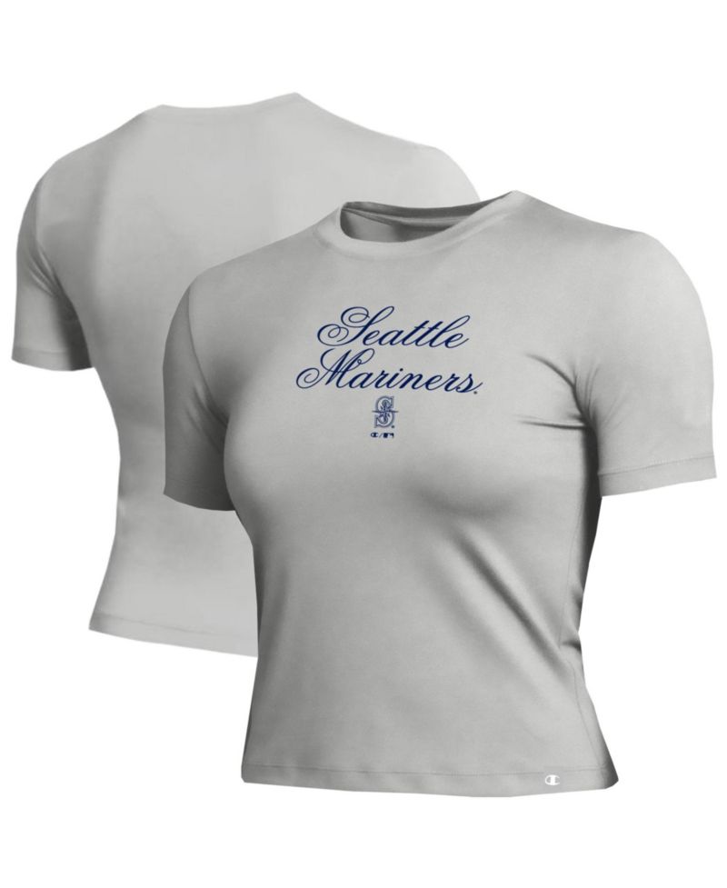 Women's Seattle Mariners Soft-Touch Fitted Cropped T-Shirt