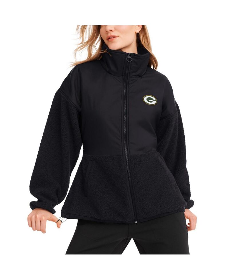 DKNY Women's Black Green Bay Packers Drew Mixed Media Full-Zip Jacket