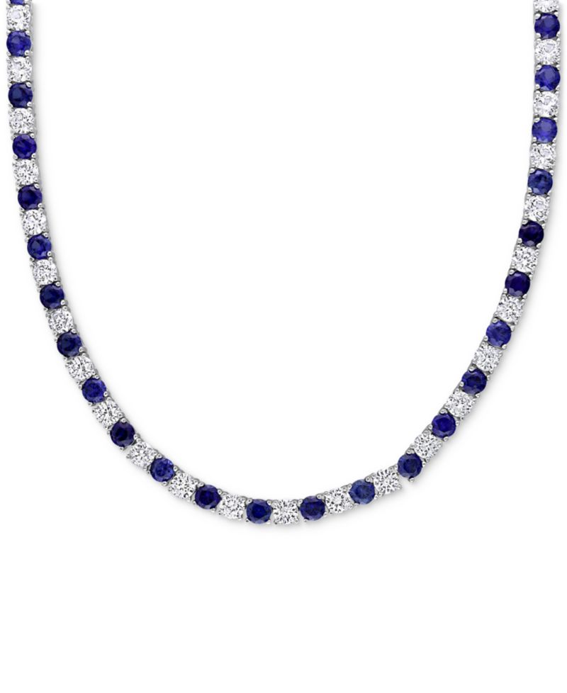 Lab Created Blue Sapphire (16-5/8 ct. t.w.) & Lab Created White Sapphire (16-3/4 ct. t.w.) 17" Collar Necklace in Sterling Silver
