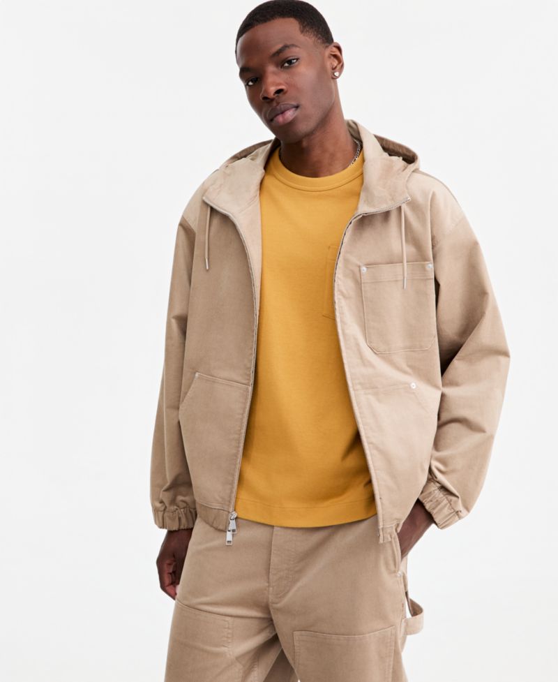 Men's Relaxed-Fit Twill Zip-Front Hoodie