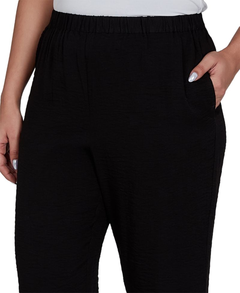 Petite Travel Advisory Pull-On Elastic-Waist Crinkle-Texture Ankle Pants