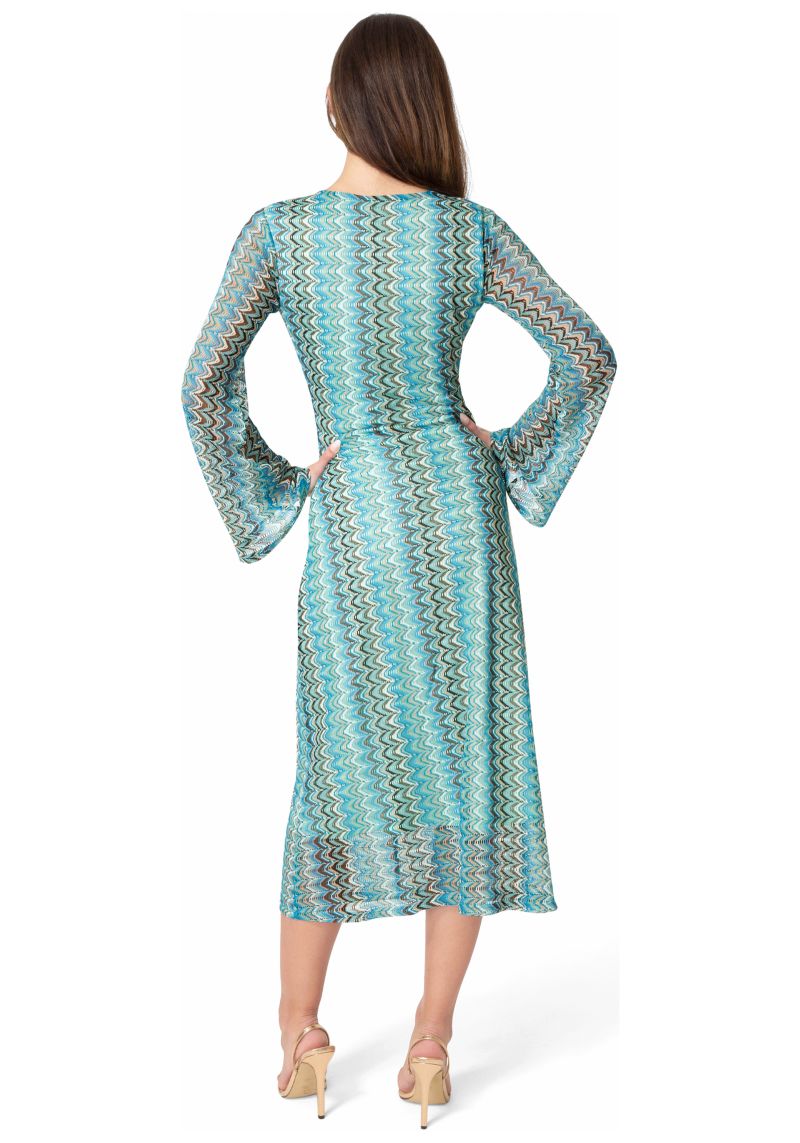 Women's Crochet Stripe Bell Sleeve Maxi Dress