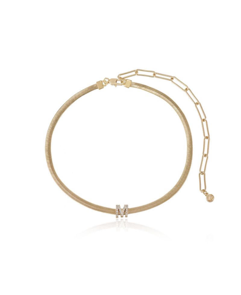 Initial Herringbone 18K Gold Plated Necklace