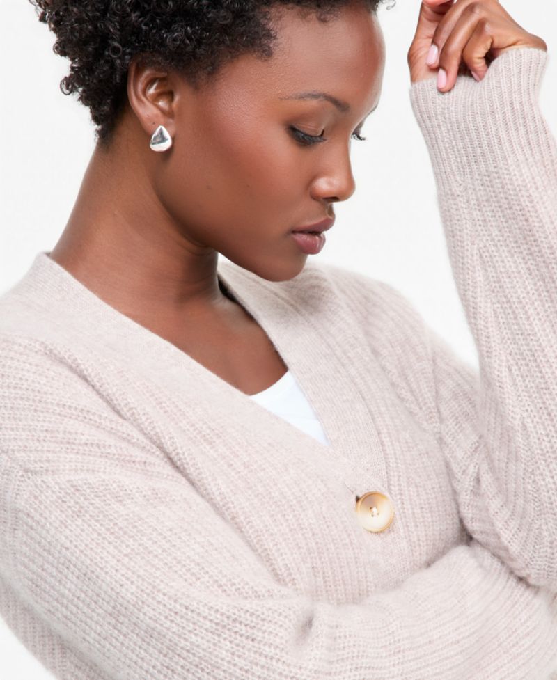 Petite 100% Cashmere Shaker Stitch V-Neck Cardigan Sweater