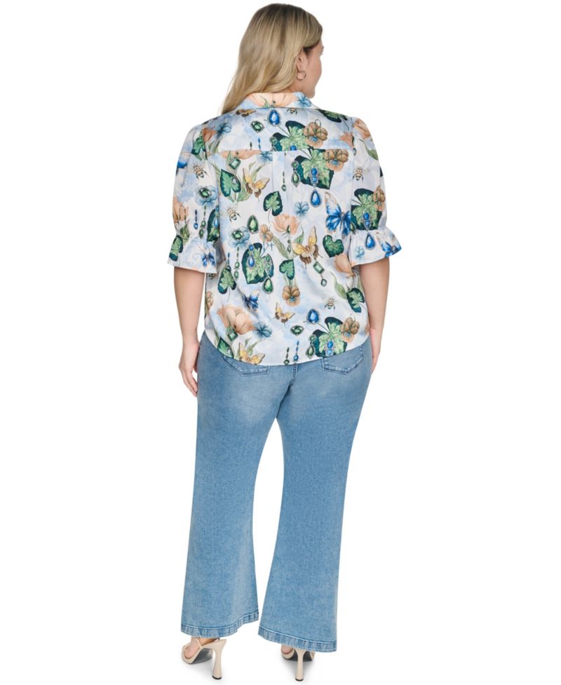 Plus Size Collared Button-Front Top