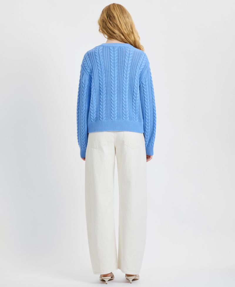 Women's Ryland Blue Cable Knit V-Neck Sweater