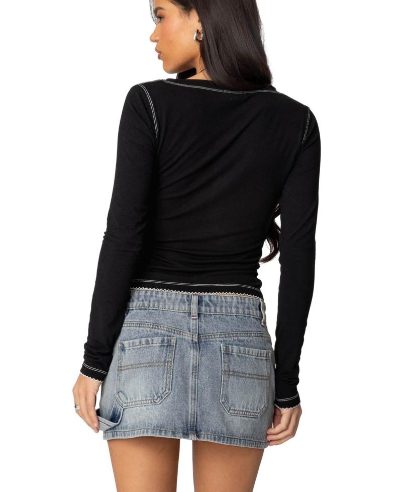 Women's Yael Contrast Stitch Henley Top