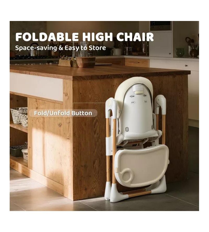 BabyKinder King Convertible Baby High Chair with Wood Grain Removable Double Tray and Easy Clean Design