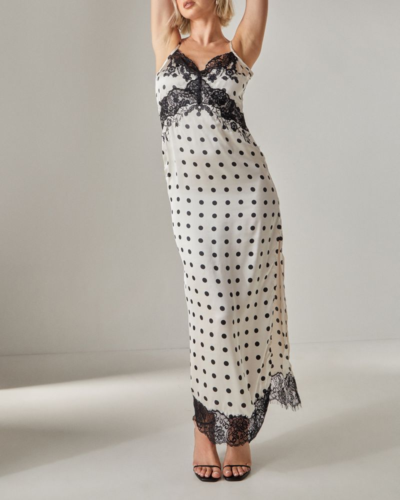 Women's Satin Lace Trim Maxi Dress