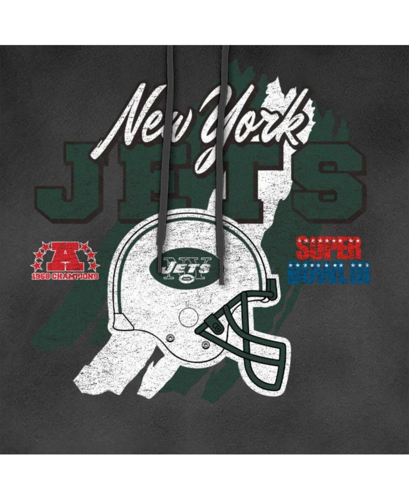 Men's Black New York Jets Identity Helmet Enzyme Washed Pullover Hoodie