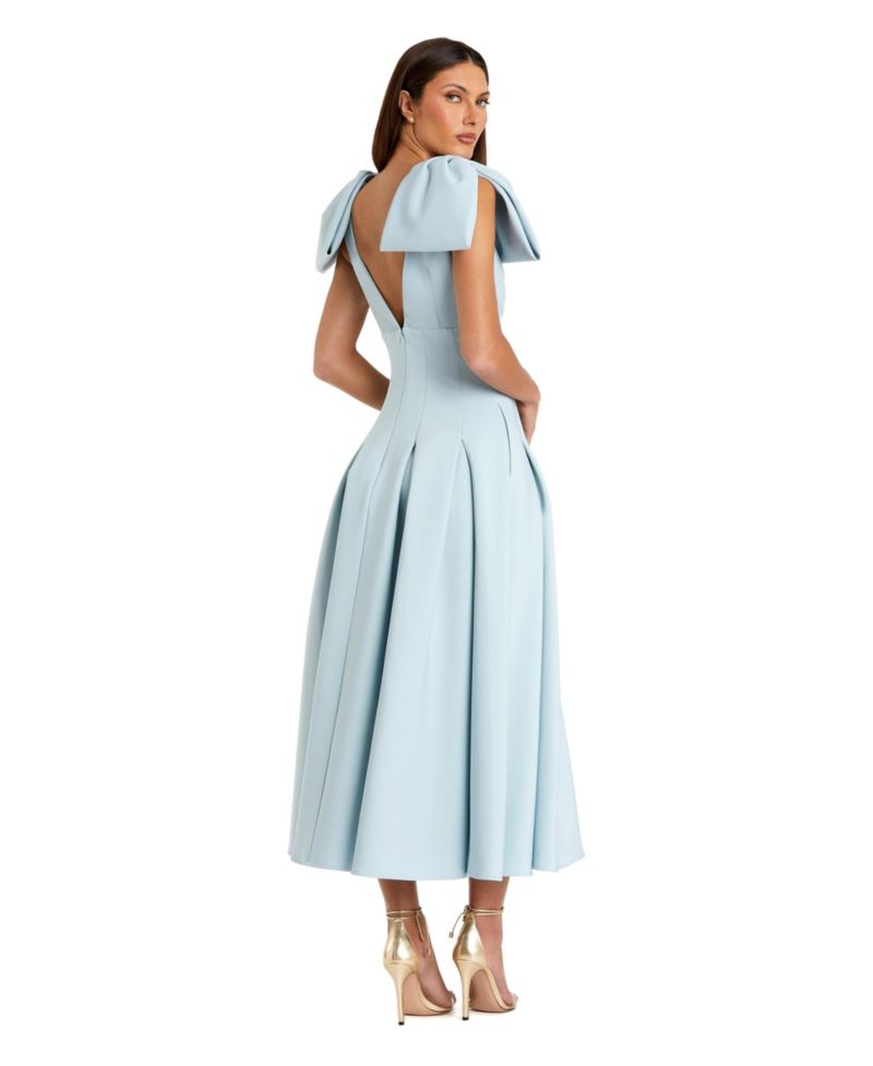 Women's Crepe A Line Midi Dress With Bow Straps