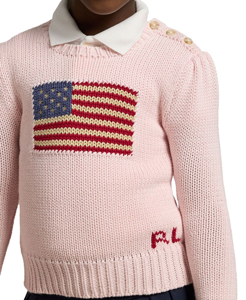 Toddler and Little Girls Flag Crewneck Sweater