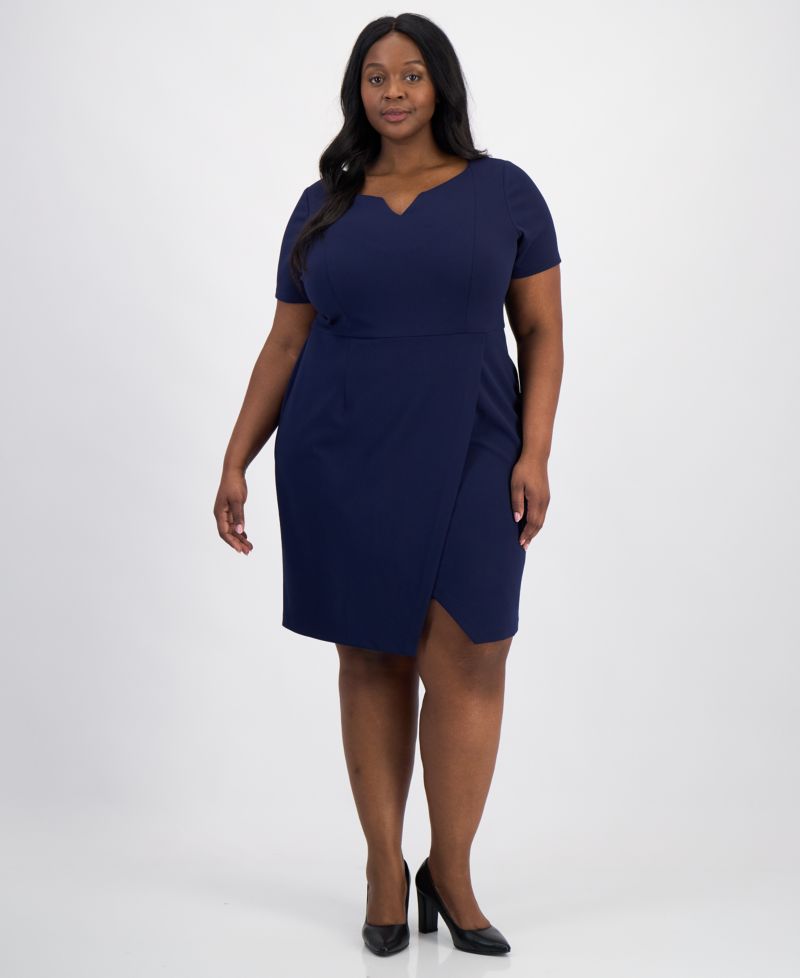 Plus Size Scuba Crepe Notch-Neck Wrap Dress