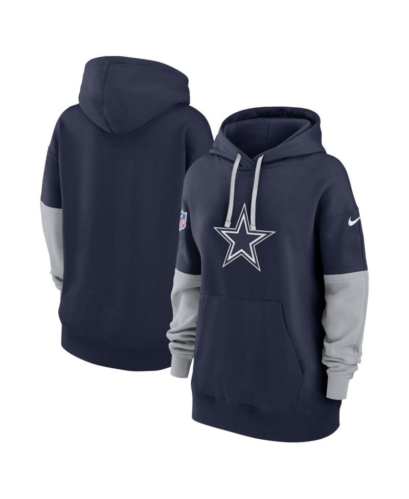 Women's Navy Dallas Cowboys 2024 Sideline Essential Fleece Pullover Hoodie
