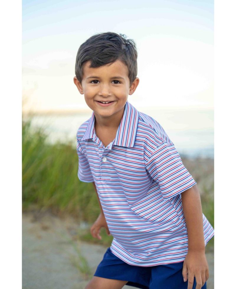 Little Boys Stripe Print Performance Knit Polo
