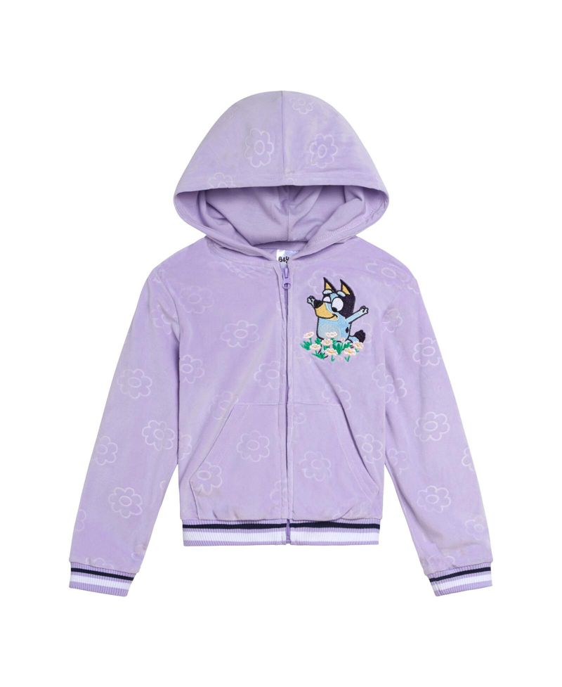 Girls Velour Zip Up Hoodie and Jogger Pants Outfit Set