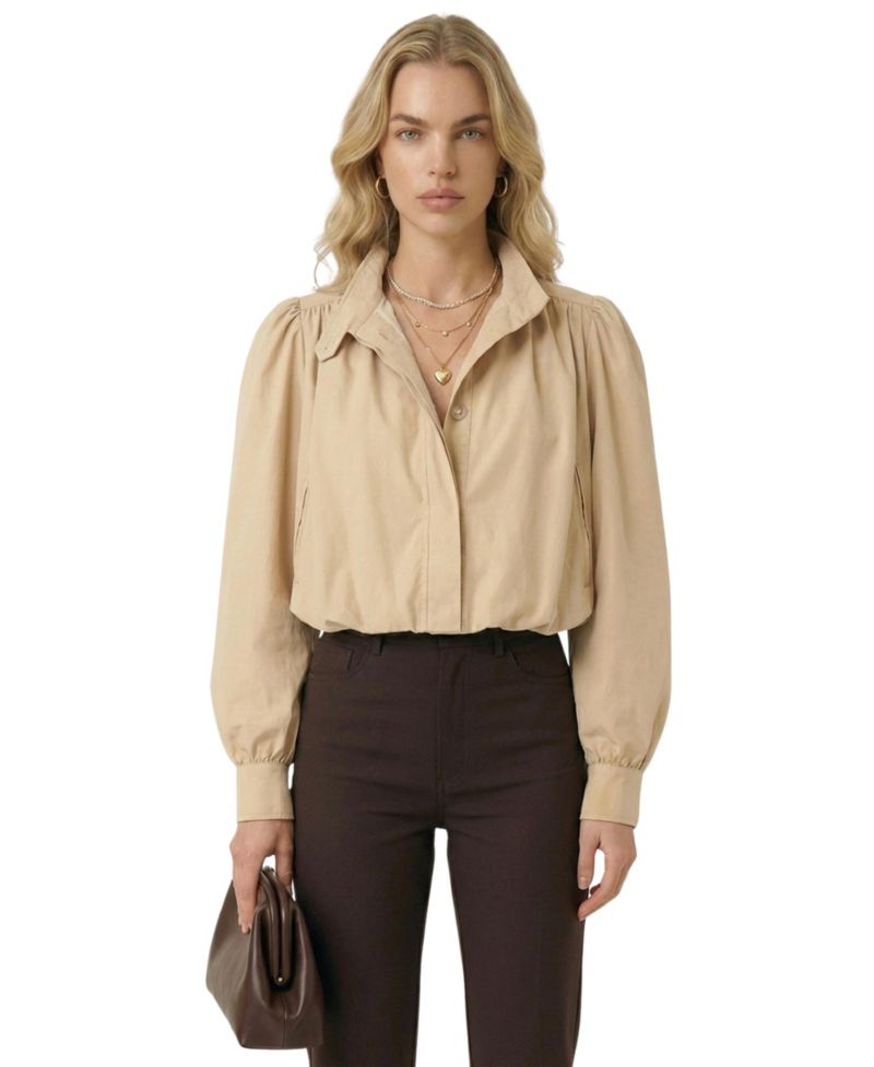 Women's Cropped Point Collar Puff Sleeve Jacket