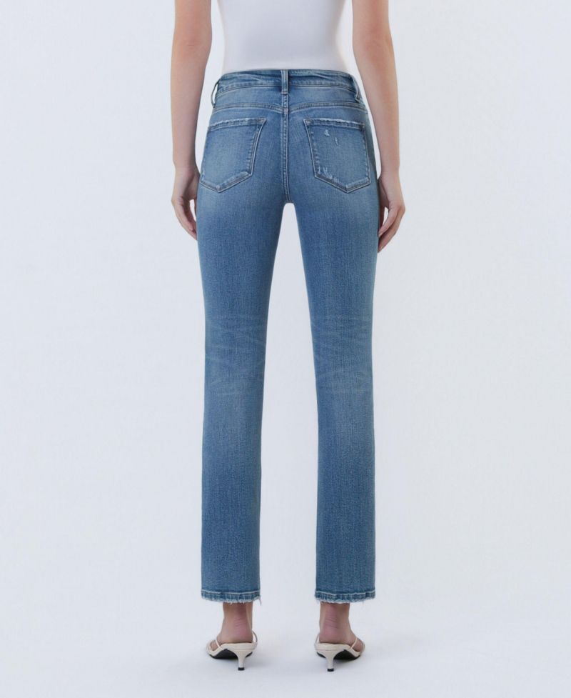 Women's Mid Rise Ankle Slim Straight Jeans