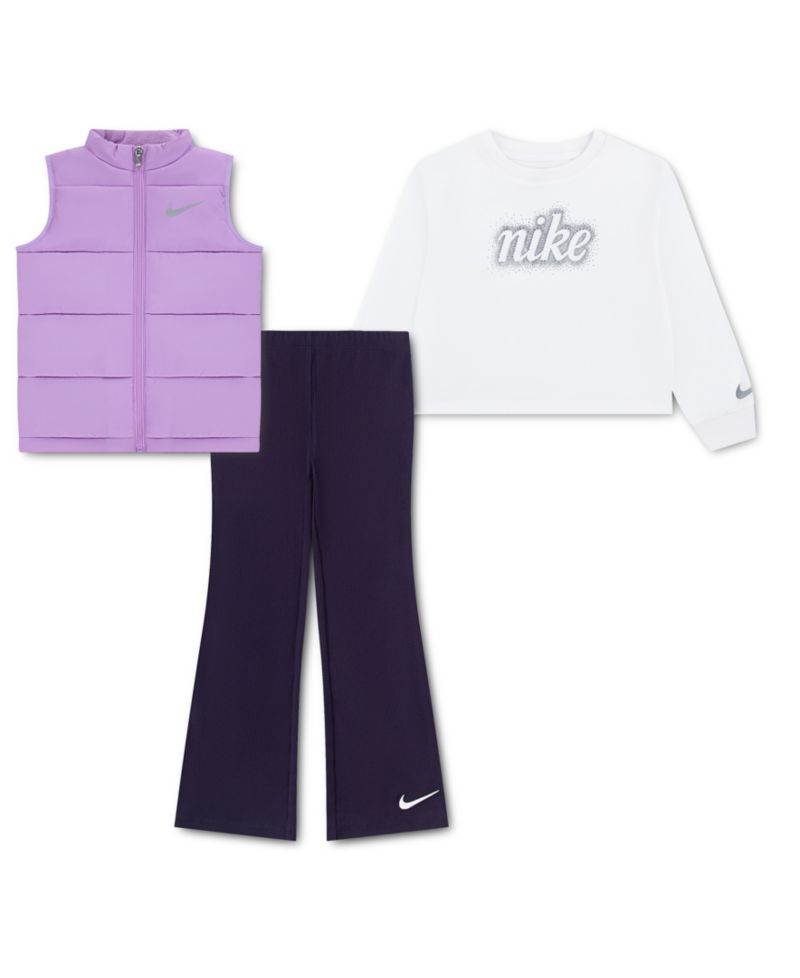 Girls' 4-6X Swoosh Sparkle Vest, T-Shirt and Leggings, 3-Piece Set