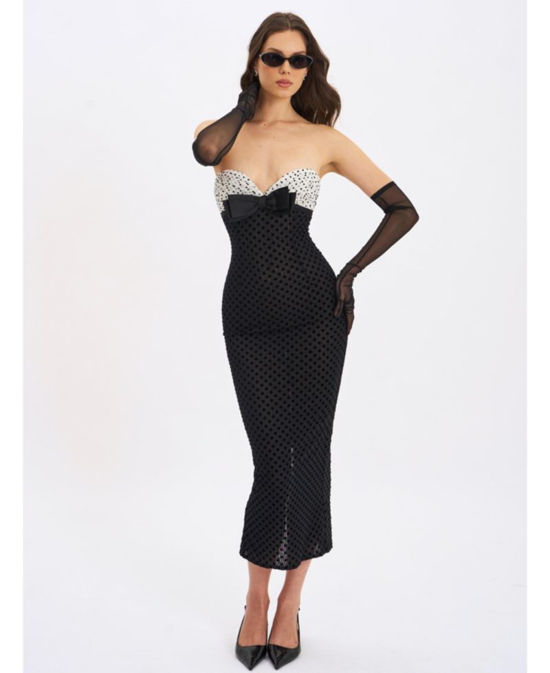 Women's Faith Black and White Polka Dot Sweetheart Maxi Dress