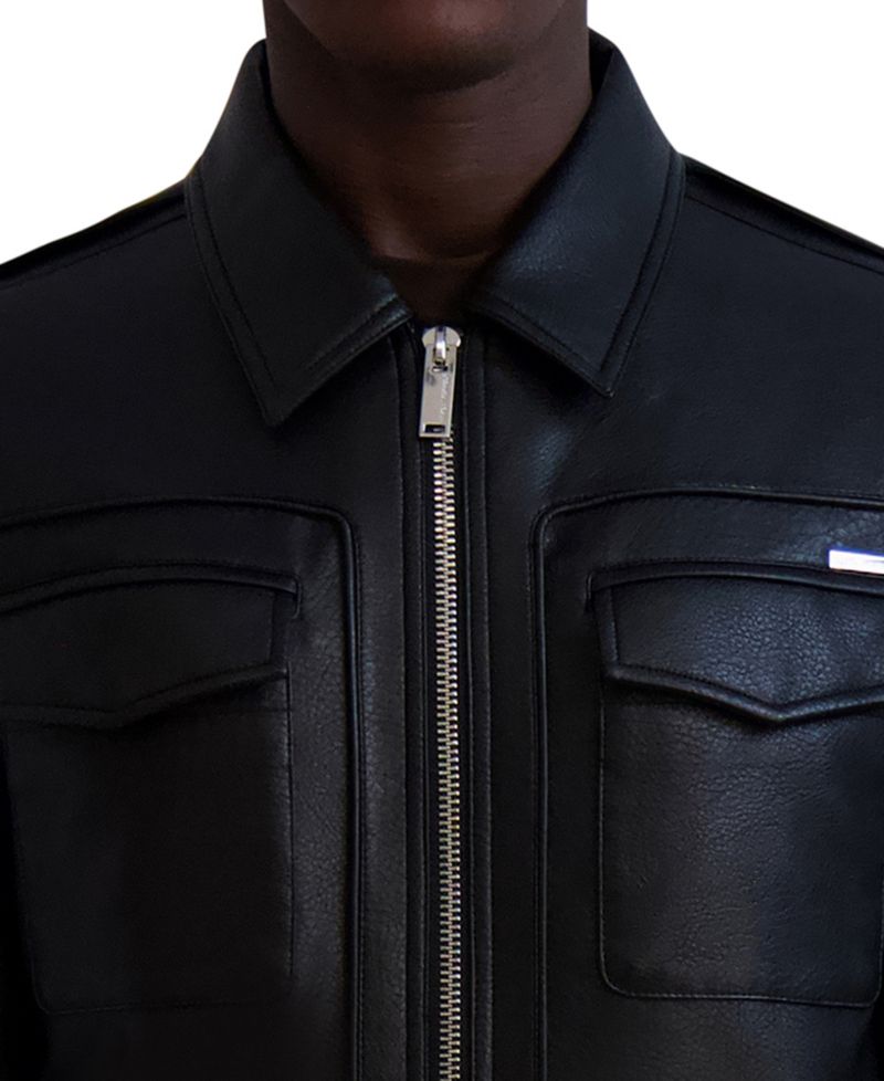 Paris Men's Faux-Leather Full-Zip Trucker Jacket
