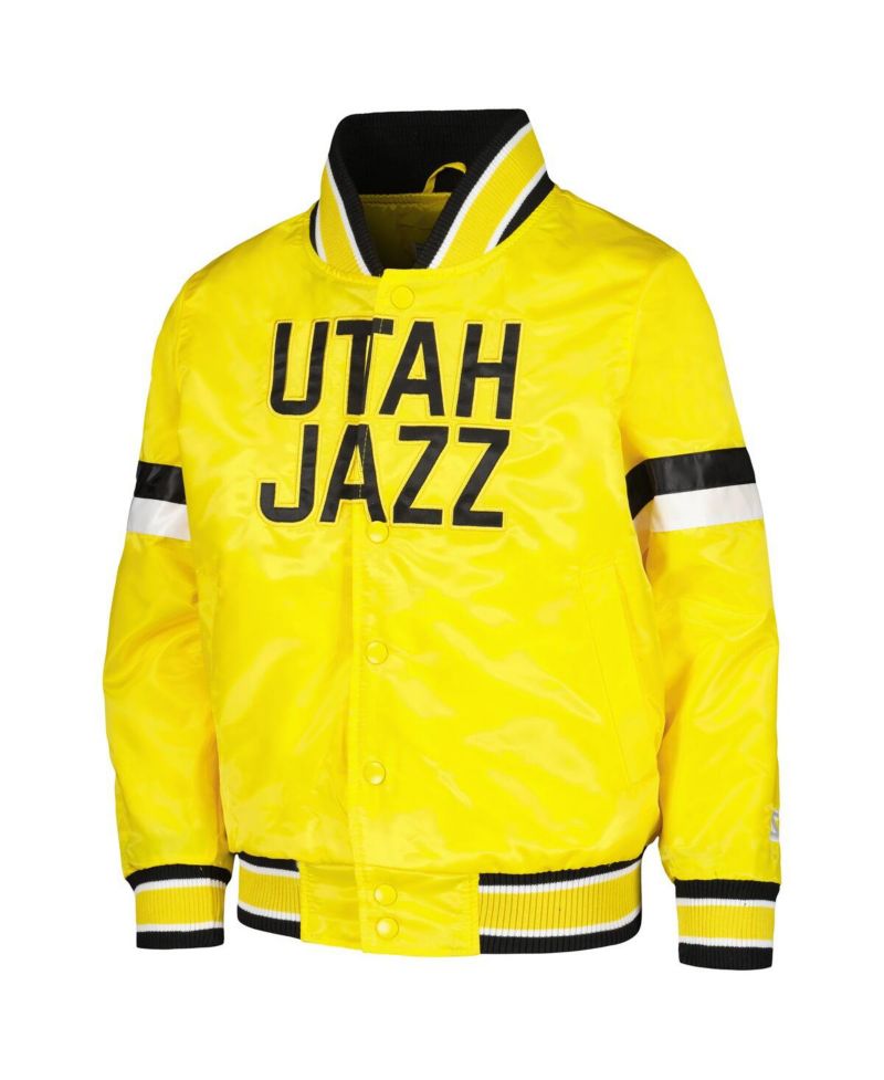 Big Boys and Girls Yellow Utah Jazz Home Game Varsity Satin Full-Snap Jacket