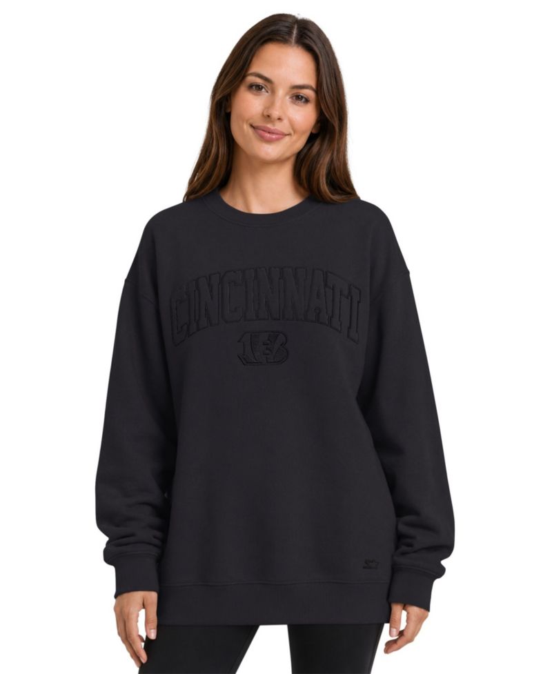 Women's Black Cincinnati Bengals Athleisure Oversized Fleece Sweatshirt