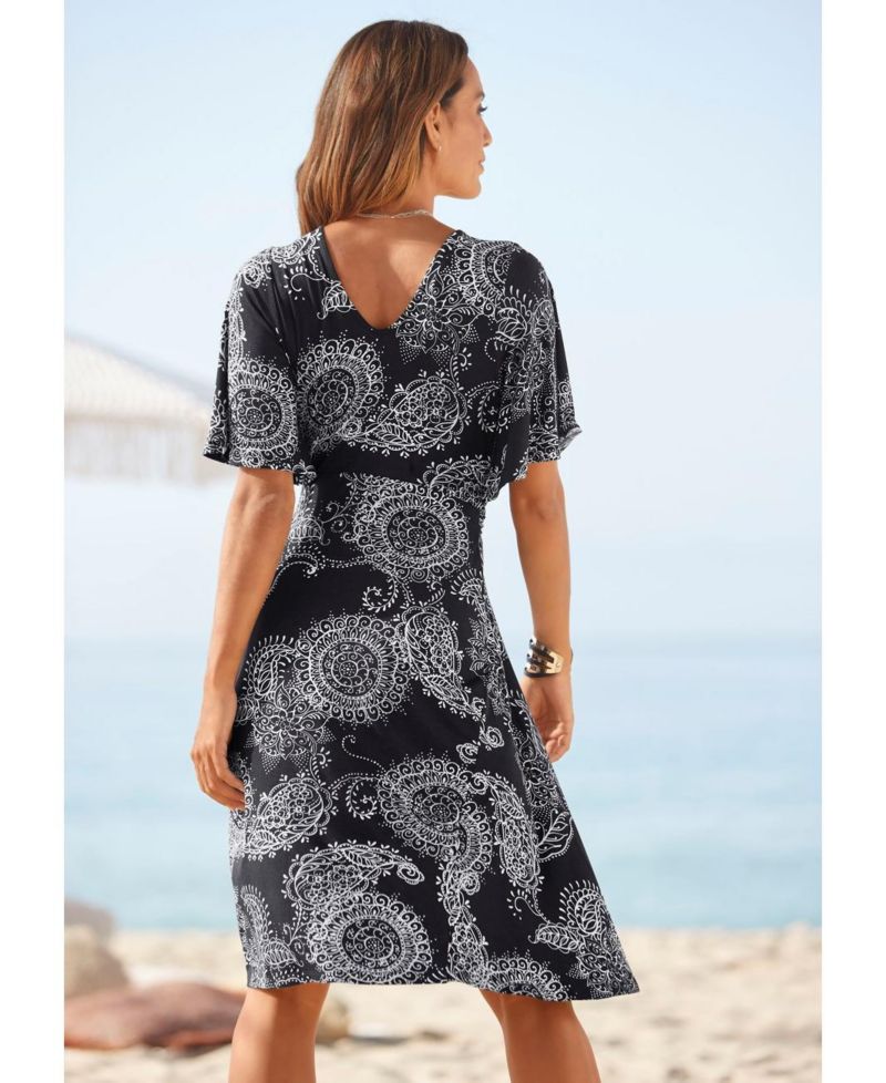 Women's Viscose Printed Belted Asymmetrical Surplice-Neck Short Dress