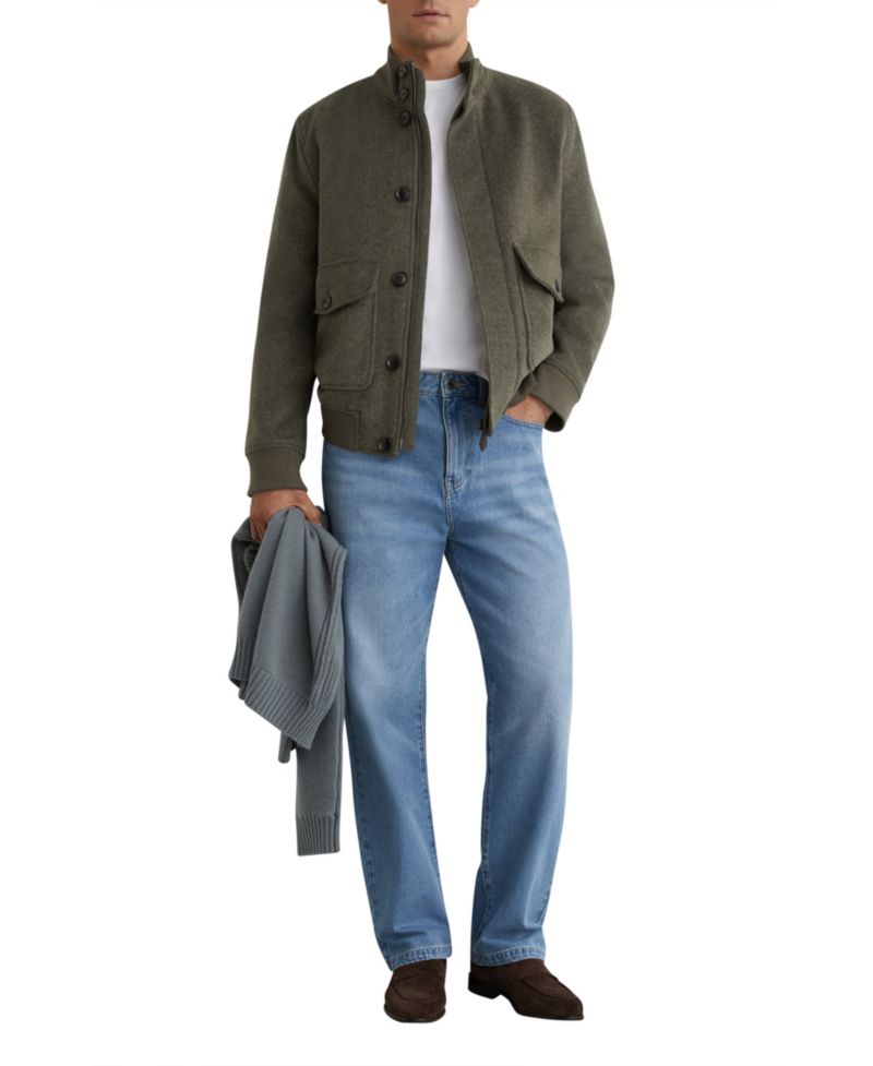 Men's Hadley Wool-Blend Funnel-Neck Bomber Jacket
