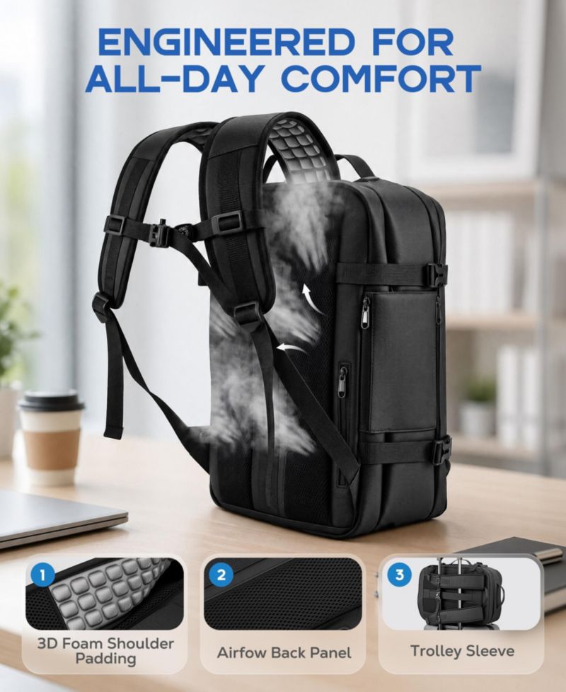 Expandable Travel Backpack with USB Charging Port, 20 to 30 Liters Carry On Backpack with Laptop Compartment, Water-Resistant Business Backpack