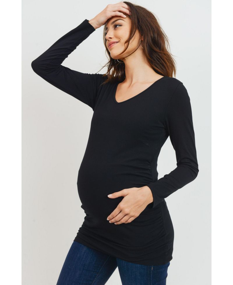 Maternity Casual Side Ruched Long Sleeve Top