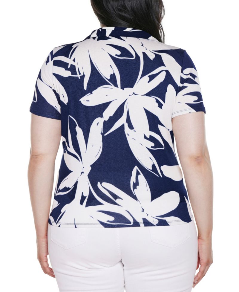 Plus Size Floral Button-Front Knit Top
