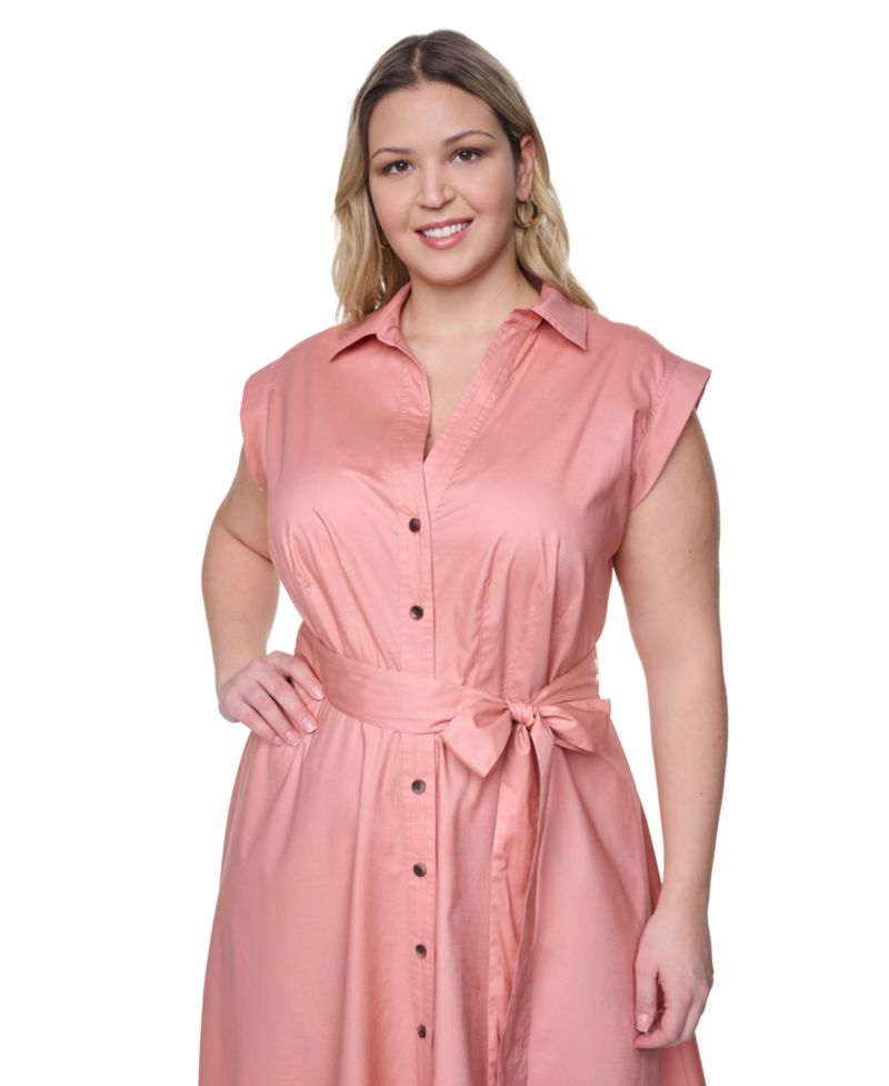 Plus Size Collared V-Neck Shirt-Dress