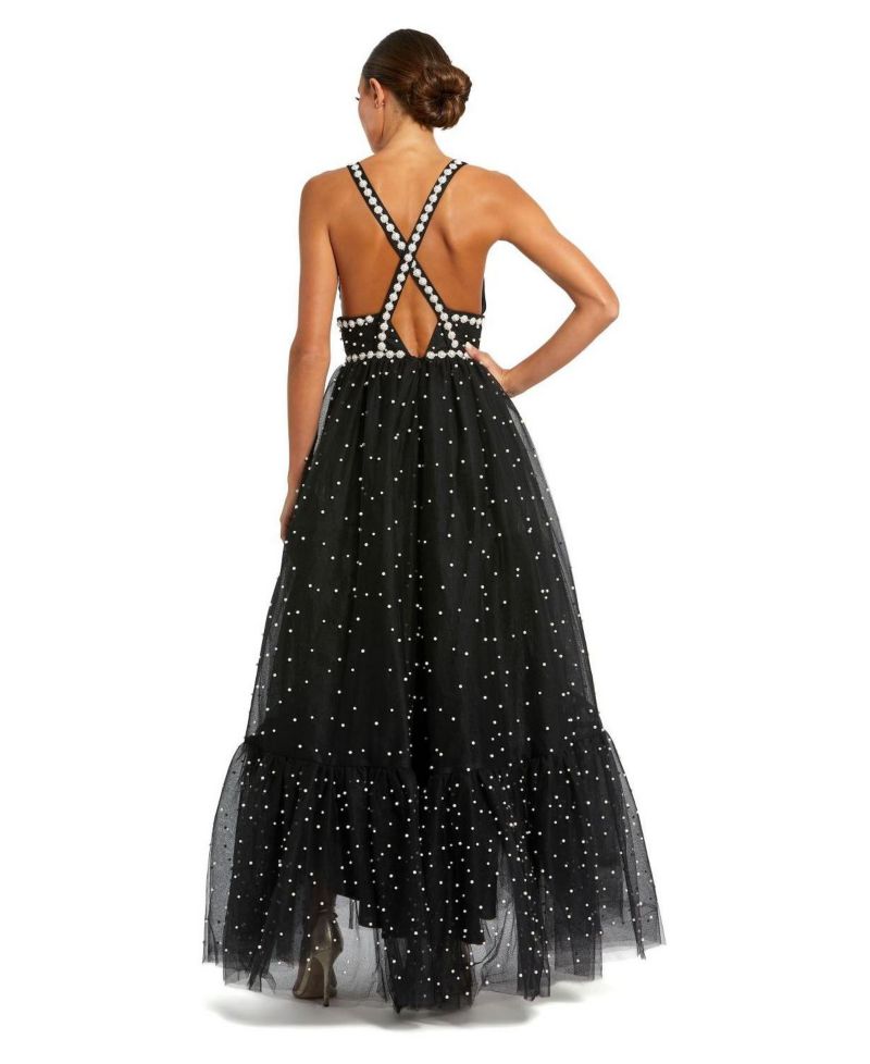 Women's Pearl Beaded High Low Gown