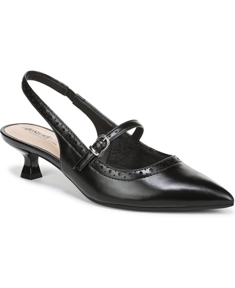 Women's Marilyn Pointed Toe Kitten Heel Slingback Pumps