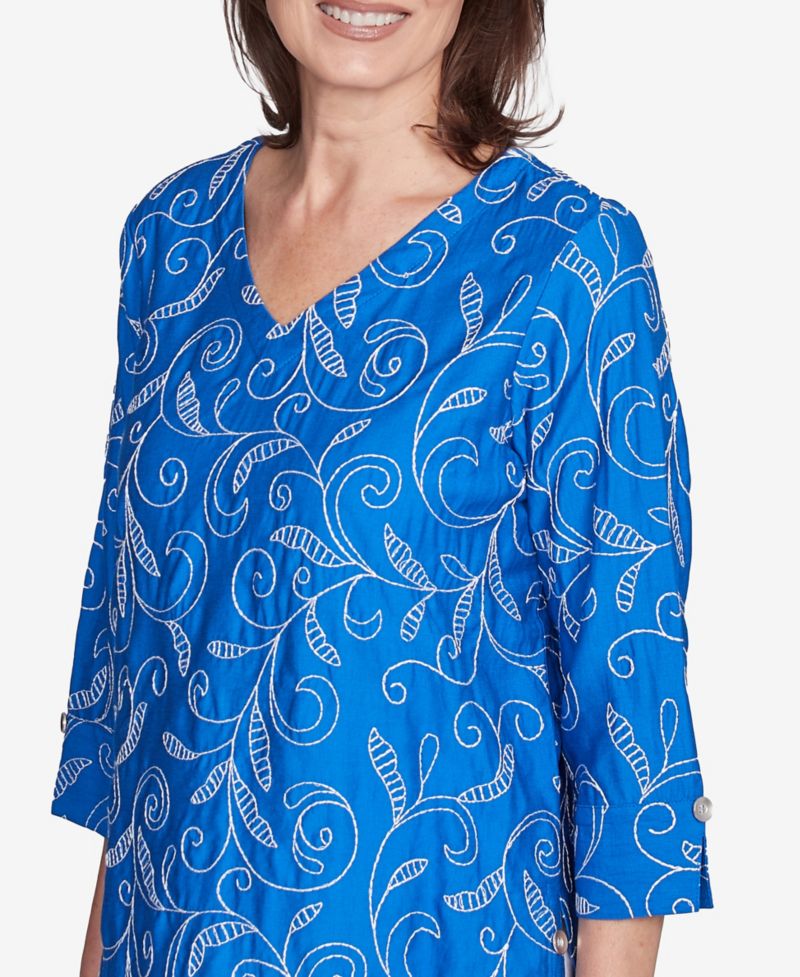 Women's Parrot Cay Scroll Embroidered Cuff Sleeve Top
