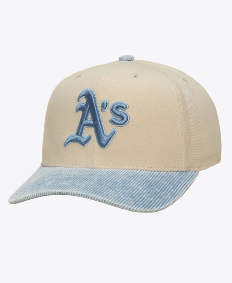 Men's Cream/Light Blue Athletics Washed Corduroy Pro Crown Snapback Hat