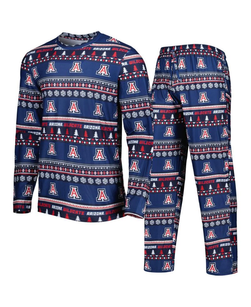 Men's Navy Arizona Wildcats Swivel Long Sleeve T-shirt and Pants Sleep Set