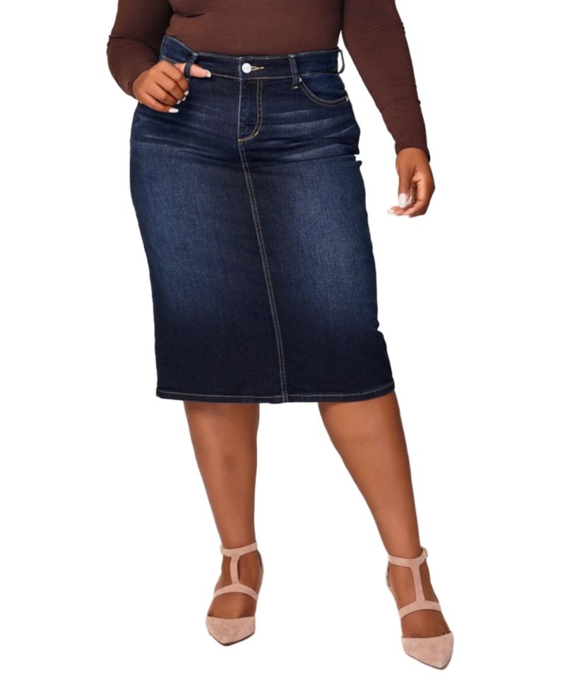 Women's Denim Midi Skirt in 28"length with side vents - Emma