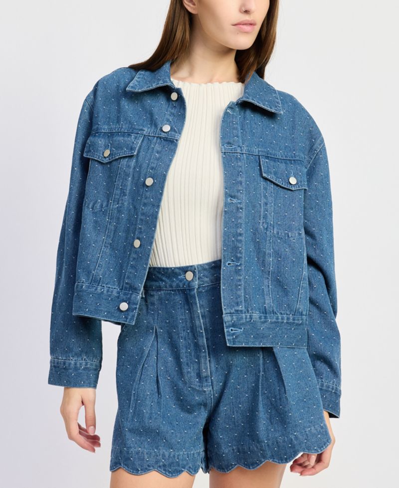 Women's Heidi Polka Dot Collared Denim Jacket
