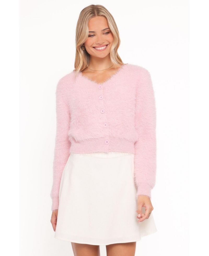Women's Evelin Cropped Fuzzy-Knit V-Neck Cardigan