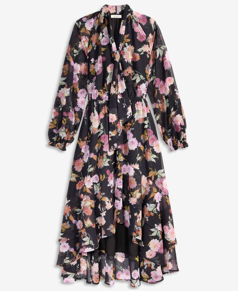 Women's Long-Sleeve Floral High-Low Dress