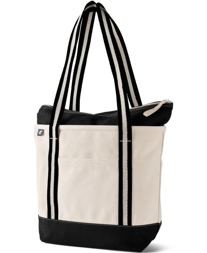 Medium 5 Pocket Zip Top Long Handle Canvas Tote Bag