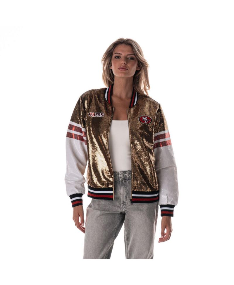 Women's Gold San Francisco 49ers Sequin Bomber Jacket