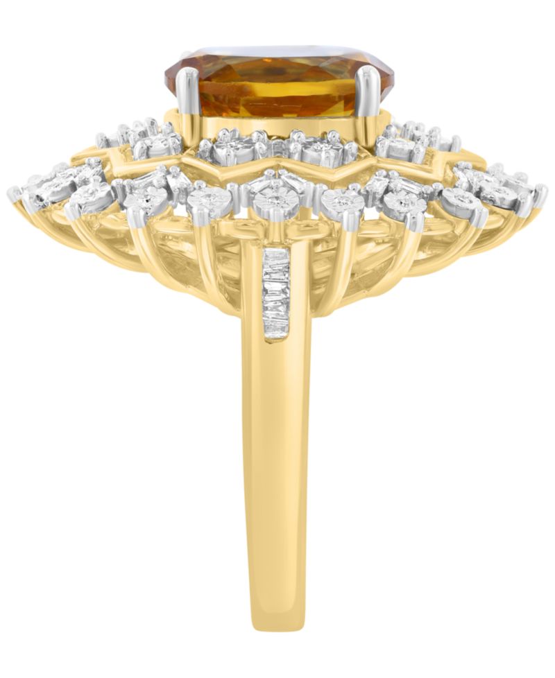 Citrine (3-1/8 ct. t.w.) and Diamond Ring (1/4 ct. t.w.) in 14k Yellow Gold Over Silver