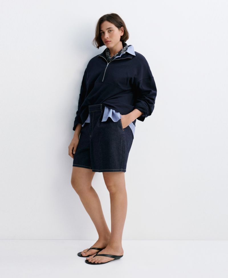 Women's Mid-Rise Pleats Denim Bermuda Shorts