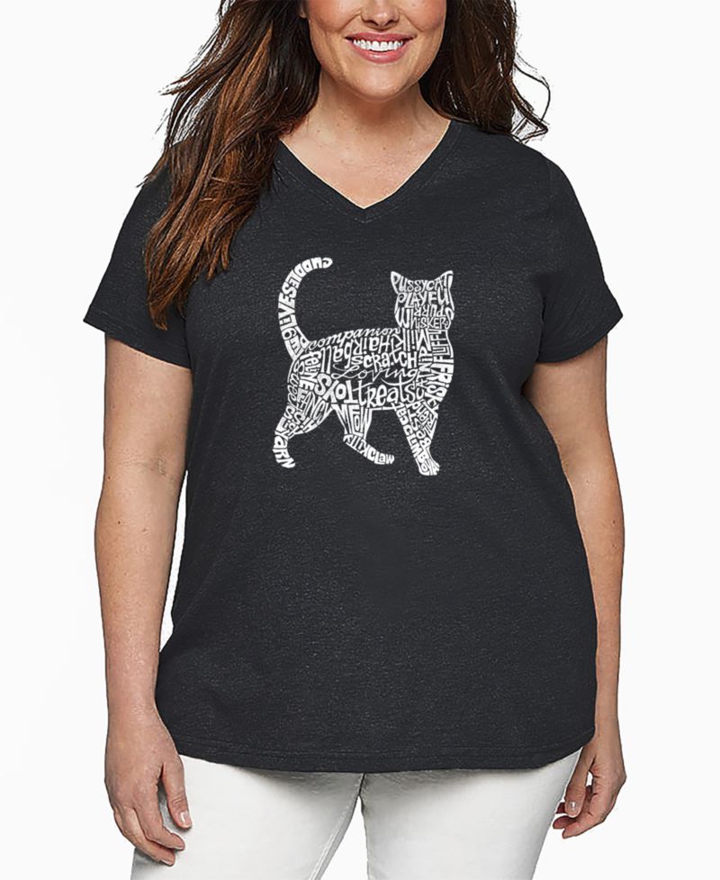 Plus Size Cat Word Art V-Neck T-Shirt