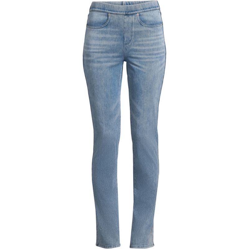 Petite Starfish Mid Rise Knit Denim Straight Jeans