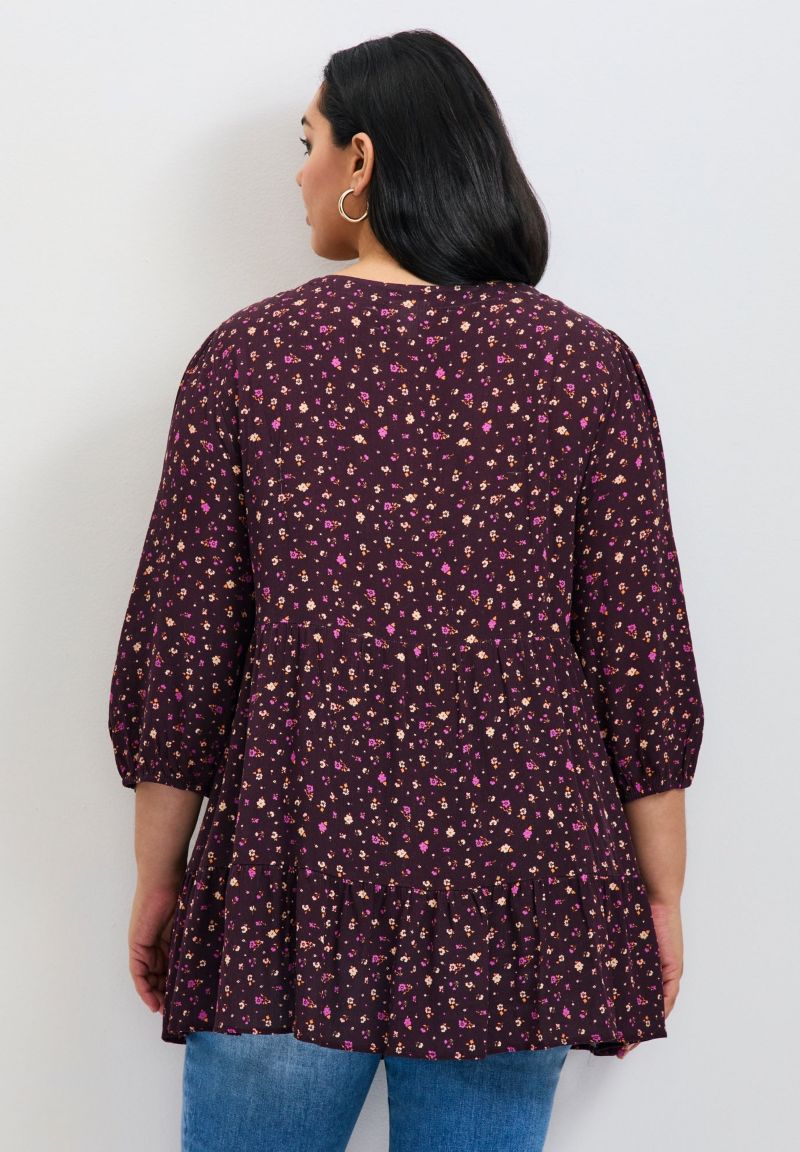 Women's Plus Size Ditsy Embroidered Tunic