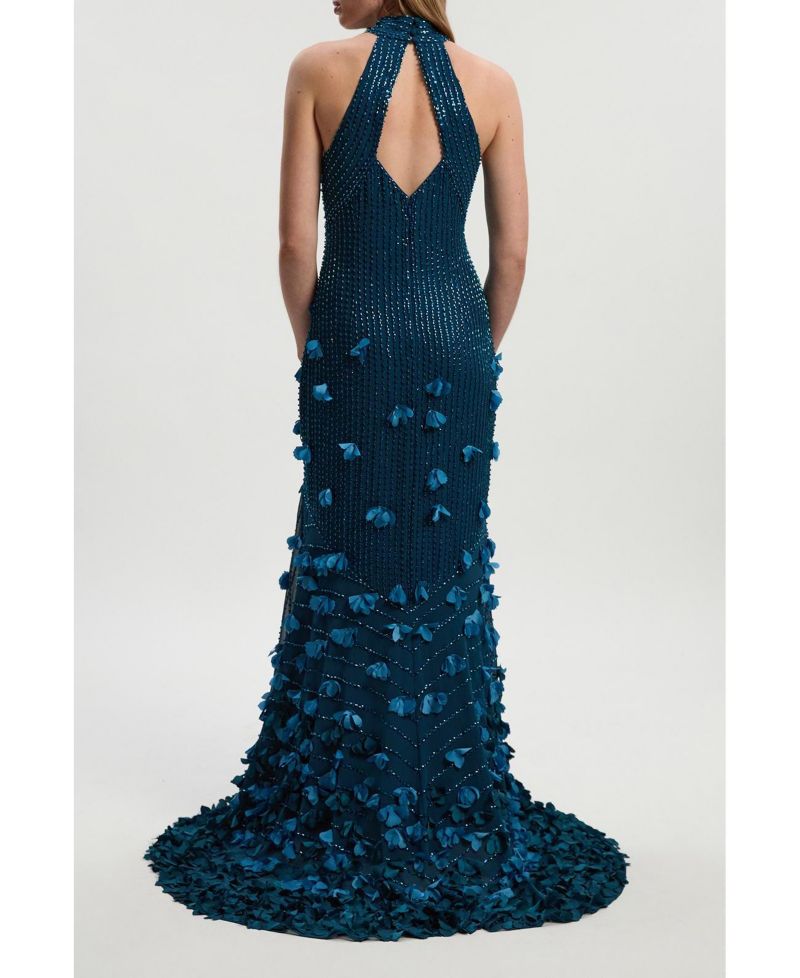 Petite Woven Maxi Rosette Dress